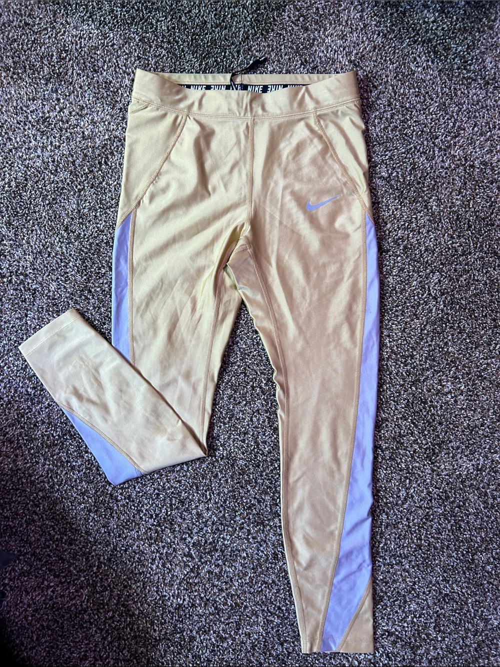 Nike gold Leggings with silver Side Panels